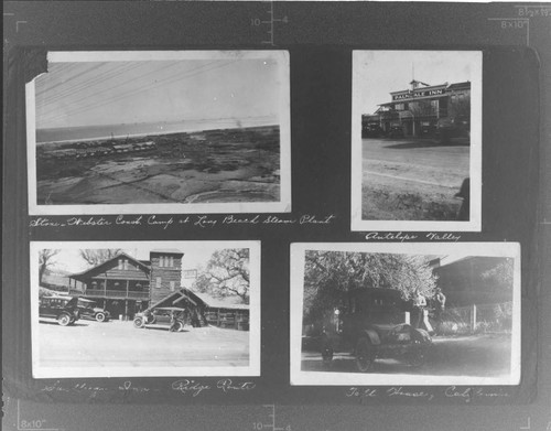 Stone & Webster construction camp, LBSP. ; Antelope Valley. Palmdale Inn. ; Sandberg's Inn. Ridge Route. ; Tollhouse, CA
