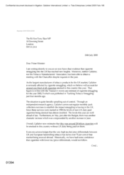 [Letter from Nigel Northridge to Tony Blair regarding the recent rise in cigarette smuggling]