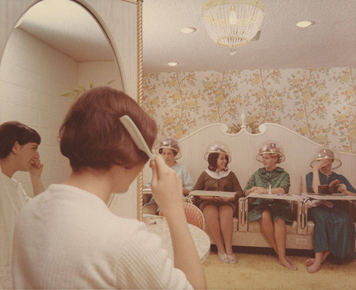 Beauty salon in women's wing of Northridge Hall, undated