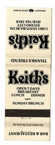 Keith's matchbook cover