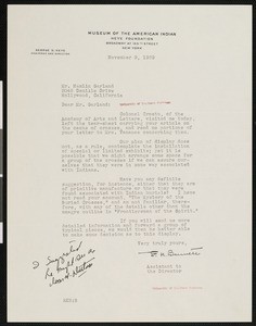 E.K. Burnett, letter, 1939-11-09, to Hamlin Garland
