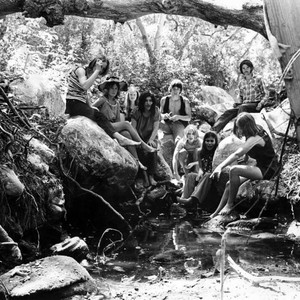 Manson family by a creek on Spahn Ranch — Calisphere