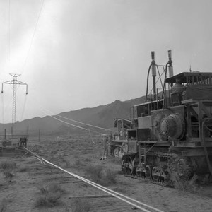 Wire stringing on the Pacific Intertie line south of Bishop, California ...