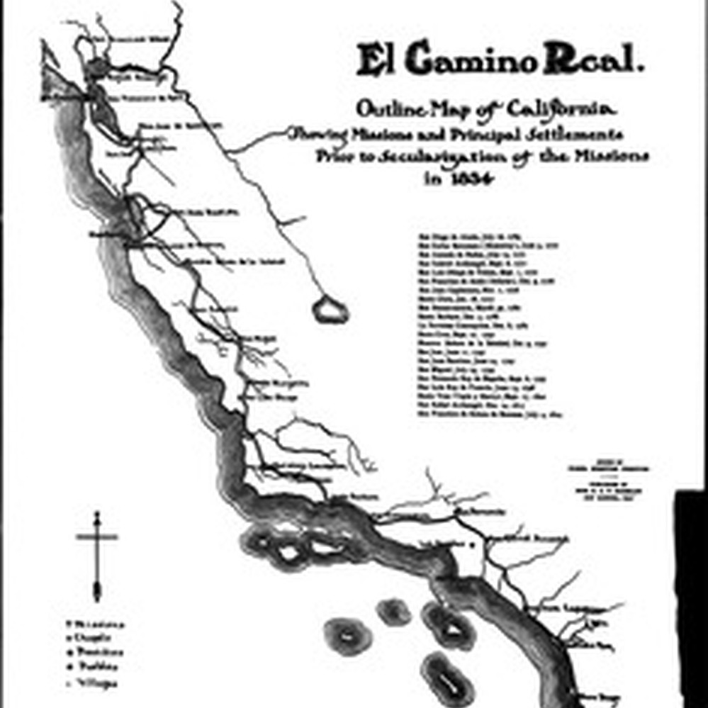 Outline map of California showing missions and principal settlements prior  to secularization of the missions in 1834 — Calisphere