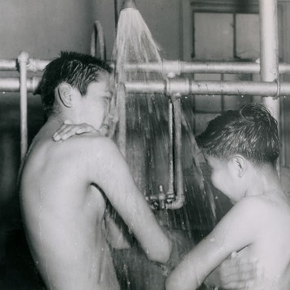 Boys showering — Calisphere