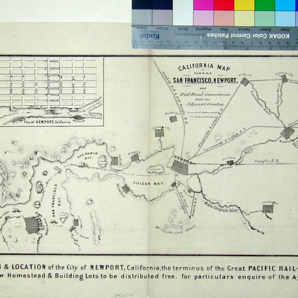 California map showing San Francisco, Newport and rail road connections  with the adjacent country / drawn by W. Alpheus Smith. T.R. Holland Lith.  Boston — Calisphere