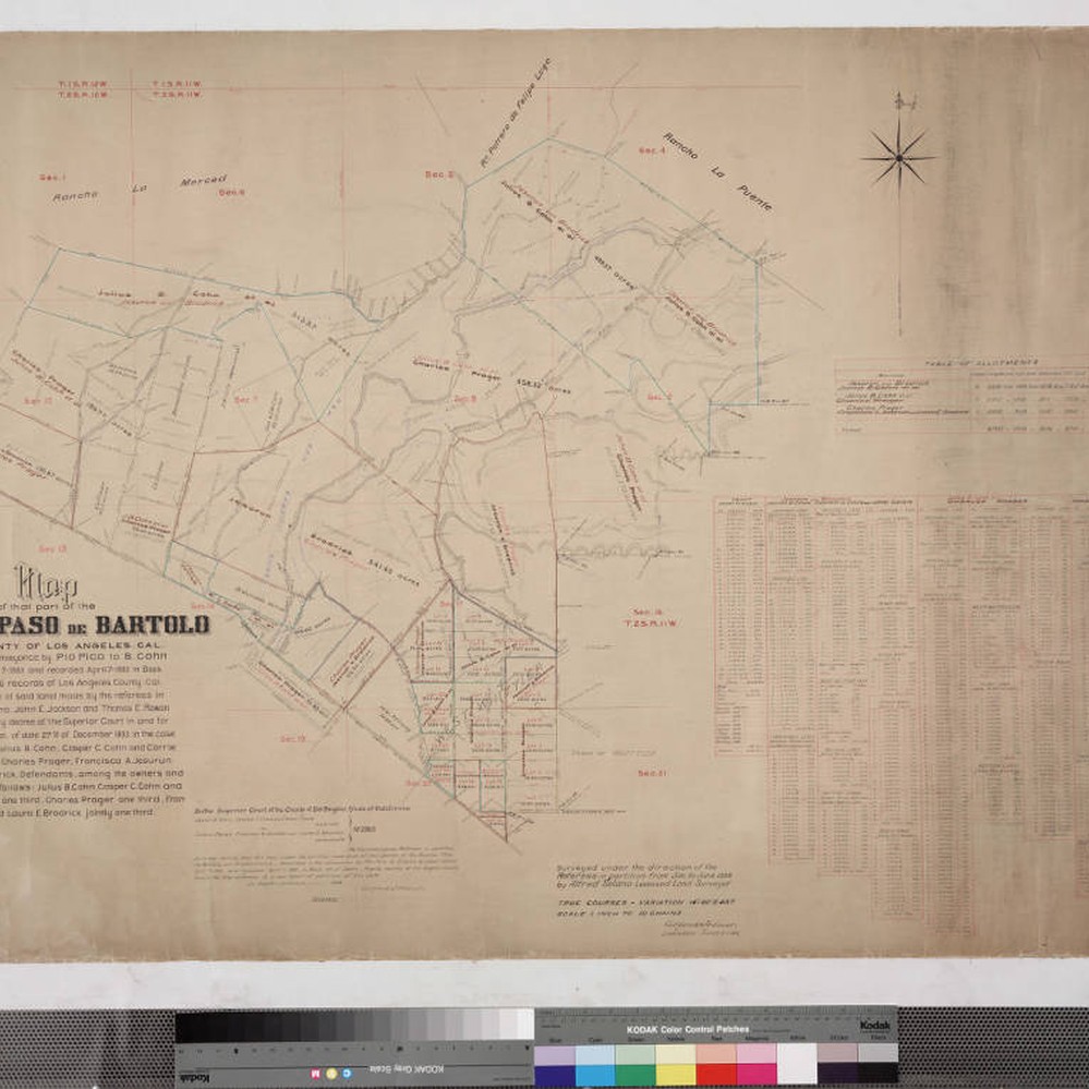 Map of that part of Rancho Paso de Bartolo. described in the conveyance by  Pio Pico to B. Cohn — Calisphere