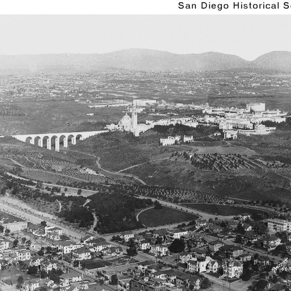 Aerial view of Balboa Park during the 1915 Exposition looking