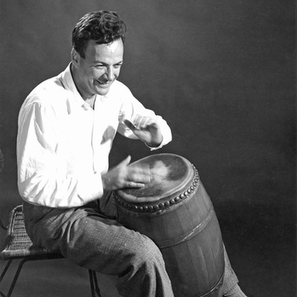 Richard Feynman playing the conga drum [full photo] — Calisphere